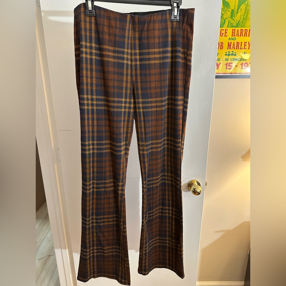 American Eagle Outfitters Brown Plaid Flare Pants
